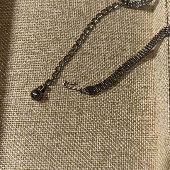 Thick Silver Tone Mesh Strand Choker Necklace Sky Blue Pearl Tassel Strands - Picture 5 of 6
